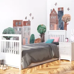 Papier peint intissé pré-encollé fresques géantes - ENFANT MAISONS EN AQUARELLES - 90x135cm
