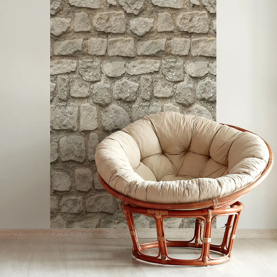 Papier peint intissé pré-encollé - MUR DE PIERRE GRISE - 1 rouleau de 300x60cm