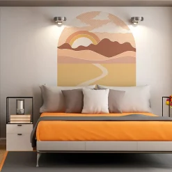 Papier peint intissé pré-encollé fresques géantes - SOLEIL LEVANT CALIFORNIEN AVEC DÉSERT ET NUAGES SOUS ARCHE - 150x120cm