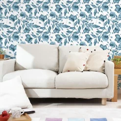 Papier peint intissé pré-encollé - FLEURS D'ÉTÉ BLEUES - 1 rouleau de 300x60cm