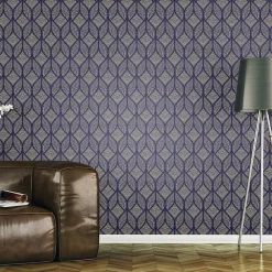 Papier peint intissé pré-encollé - FORMES GÉOMÉTRIQUE CHIC BLEU FONCÉ - 1 rouleau de 300x60cm