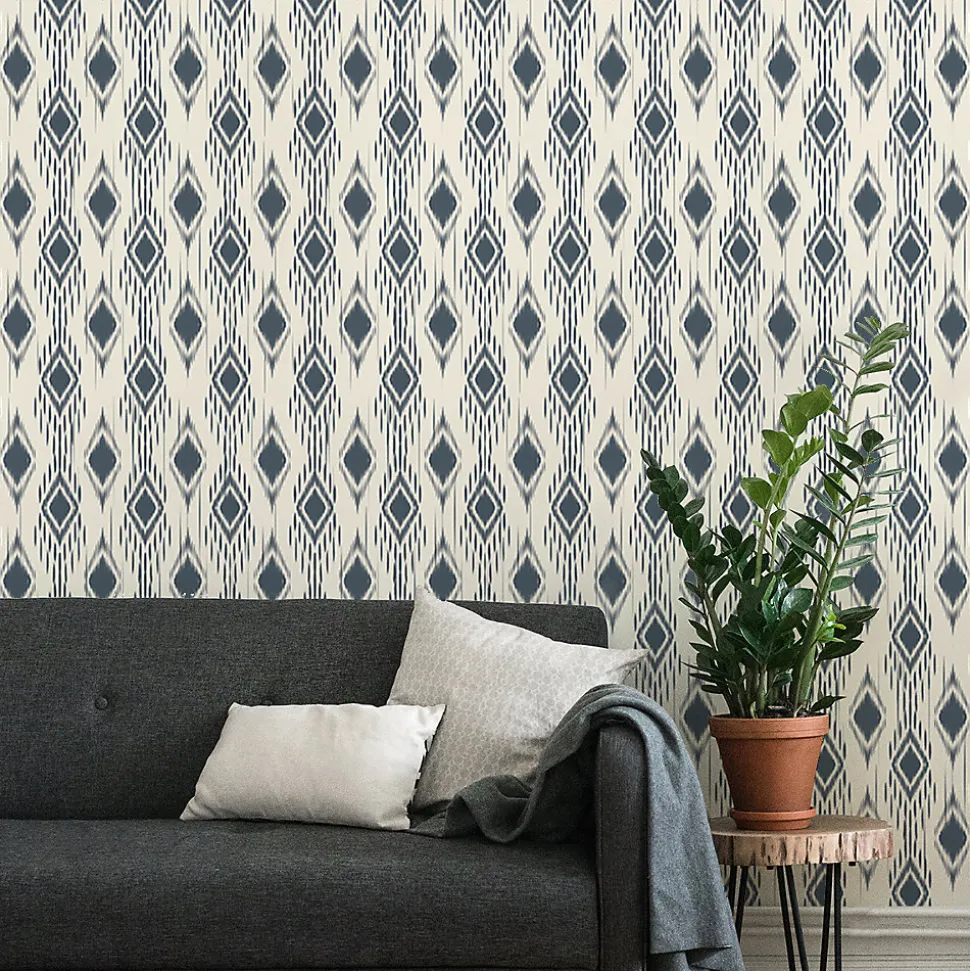 Papier peint intissé pré-encollé - LOSANGES RÉTRO ABSTRAITS BLEU FONCÉ - 1 rouleau de 300x60cm