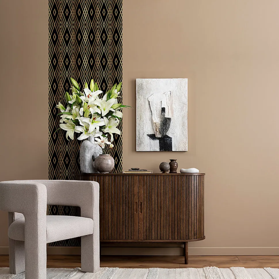 Papier peint intissé pré-encollé - SCANDINAVE ART DÉCO LOSANGES NOIRS ET EFFET DORÉ - 1 rouleau de 300x60cm