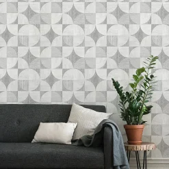 Papier peint intissé pré-encollé - MOSAÏQUE EFFET BOIS GRIS - 1 rouleau de 300x60cm