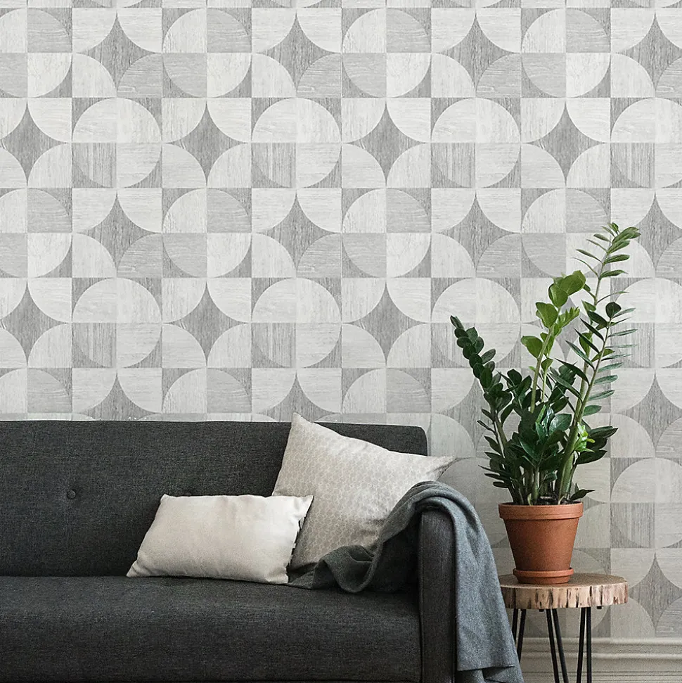 Papier peint intissé pré-encollé - MOSAÏQUE EFFET BOIS GRIS - 1 rouleau de 300x60cm