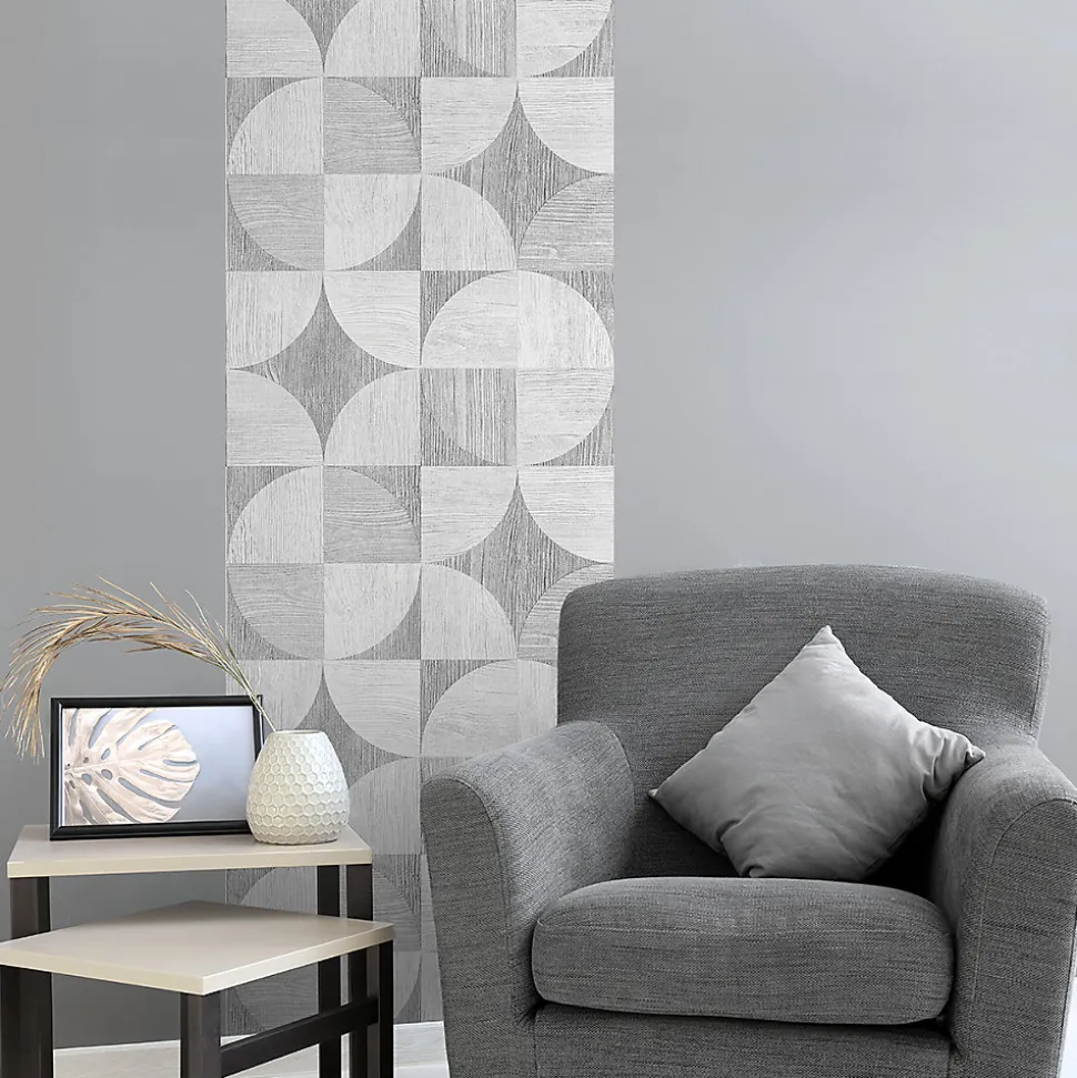 Papier peint intissé pré-encollé - MOSAÏQUE EFFET BOIS GRIS - 1 rouleau de 300x60cm