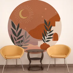 Papier peint intissé pré-encollé fresques géantes - NUIT DÉSERTIQUE ABSTRAITE RONDE - 120x120cm