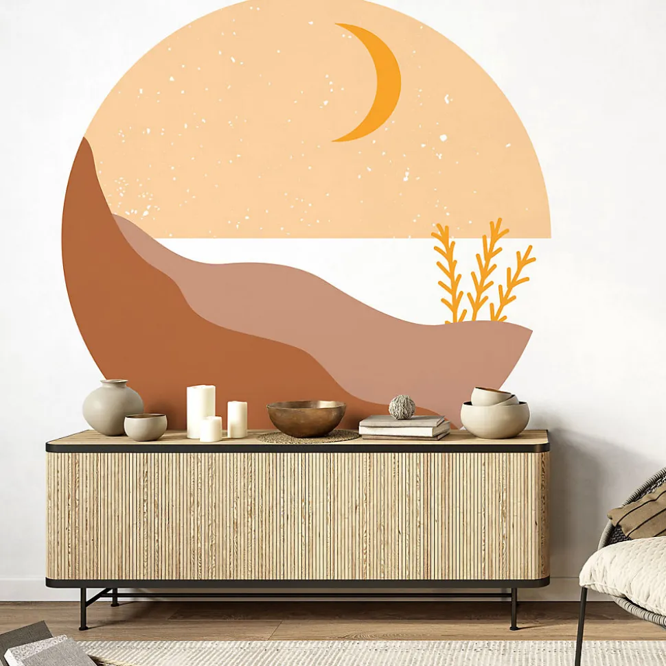 Papier peint intissé pré-encollé fresques géantes - ROND BORD DE MER BEIGE - 90x90cm