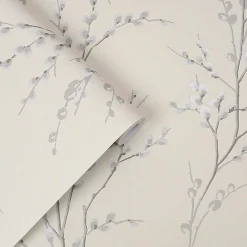 Papier peint intissé Pussy willow imprimé fleurs blanc cassé L.1000 x l.52cm Laura Ashley