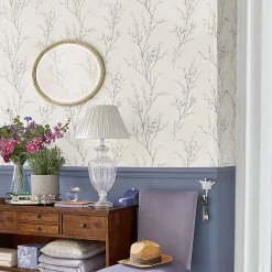 Papier peint intissé Pussy willow imprimé fleurs blanc cassé L.1000 x l.52cm Laura Ashley
