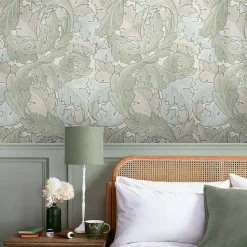 Papier peint intissé Sage & duck egg imprimé fleurs vert L.1000 x l.52cm William Morris