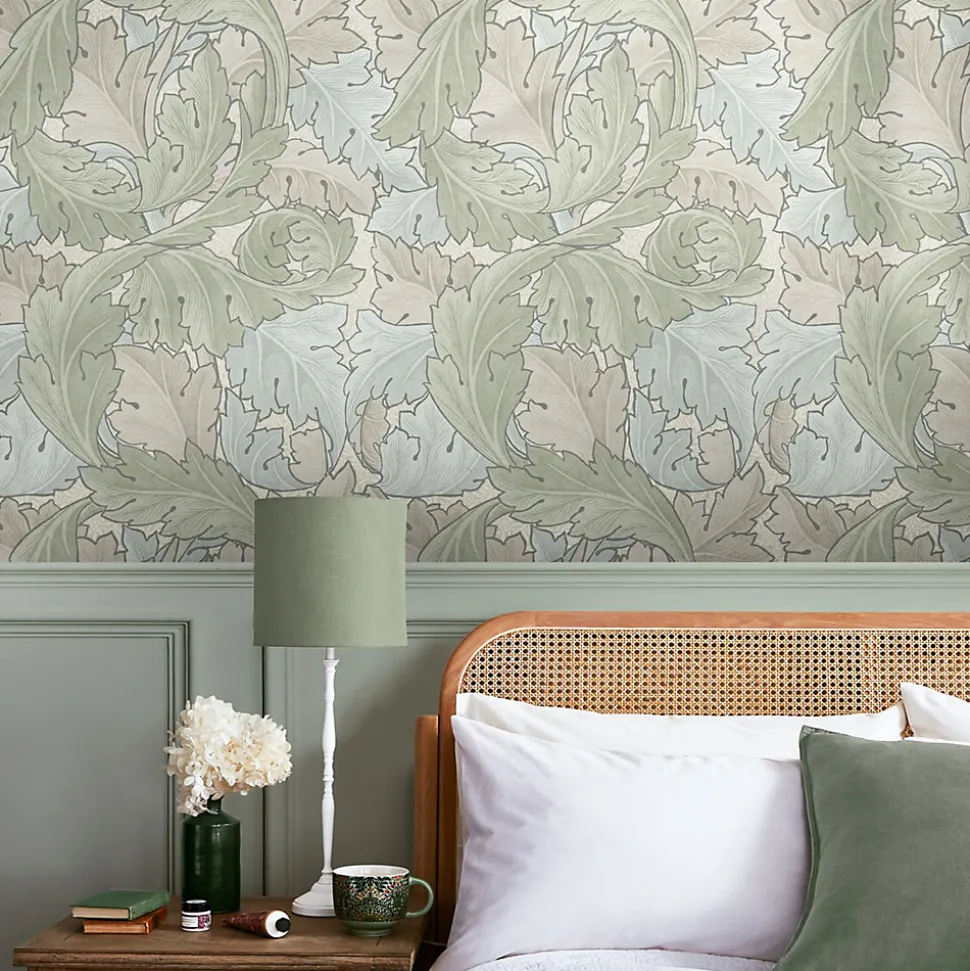 Papier peint intissé Sage & duck egg imprimé fleurs vert L.1000 x l.52cm William Morris