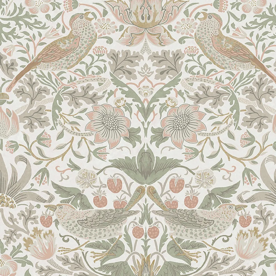 Papier peint intissé Sage strawberry rose L.1000 x l.52cm William Morris