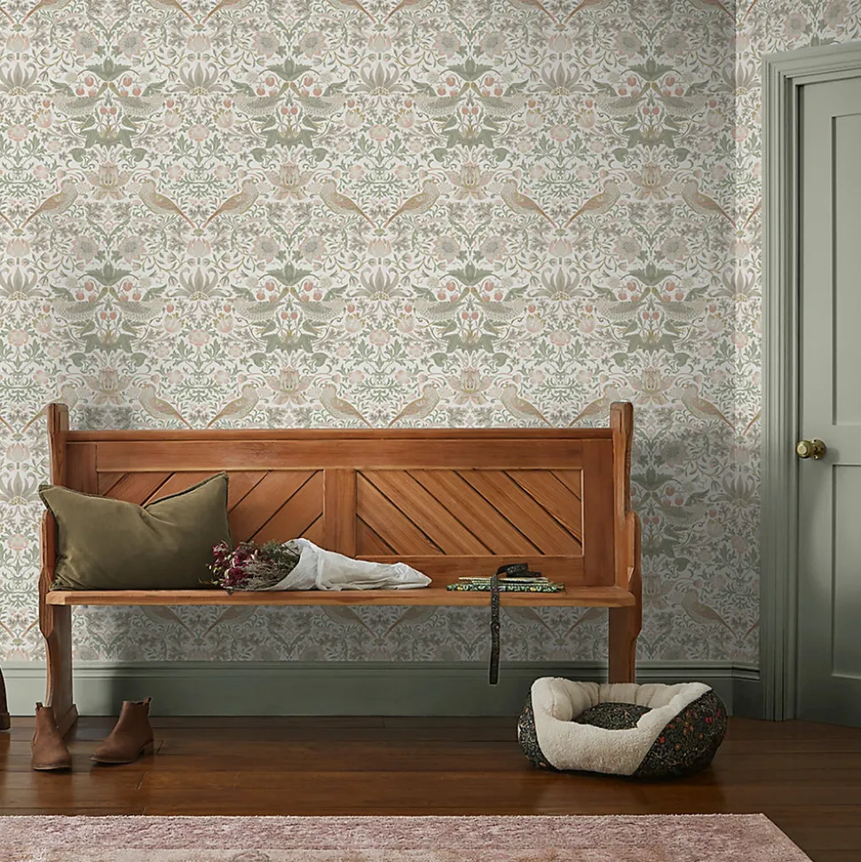 Papier peint intissé Sage strawberry rose L.1000 x l.52cm William Morris
