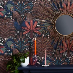 Papier peint intissé Savannah fauna imprimé végétal marron, bleu L.1000 x l.52cm Envy