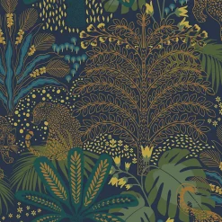 Papier peint intissé Savannah fauna imprimé végétal vert, bleu, ocre L.1000 x l.52cm Envy