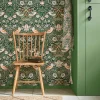 Papier peint intissé Strawberry thief imprimé fleurs, oiseaux vert L.1000 x l.52cm William Morris