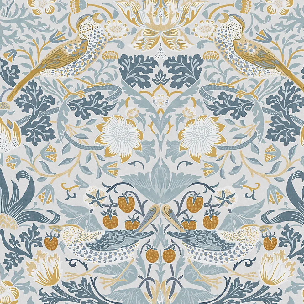 Papier peint intissé Strawberry soft bleu, ocre L.1000 x l.52cm William Morris