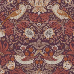 Papier peint intissé Strawberry plum orange, violet L.1000 x l.52cm William Morris