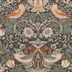 Papier peint intissé Strawberry soft bleu, gris L.1000 x l.52cm William Morris