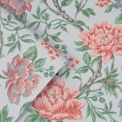 Papier peint intissé Tapestry floral imprimé fleurs et branchages gris L.1000 x l.52cm Laura Ashley