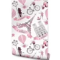 Papier Peint Intissé TOUR EIFFEL Chaussures Ballons Pour Chambre D'Enfant