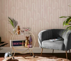 Papier peint intissé Ups N downs peach imprimé design graphique rose L.1000 x l.52cm Envy