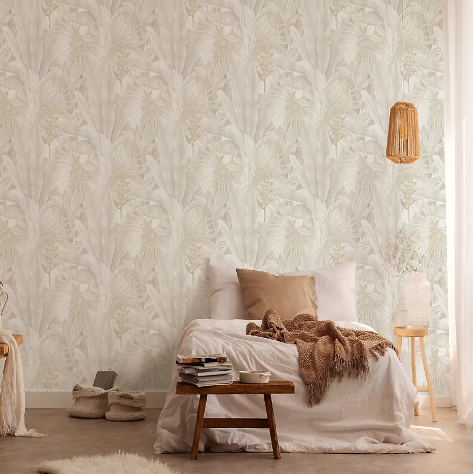 Papier peint intissé vintage feuillage beige mat l.1005 x l.53cm, As Création