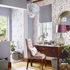 Papier peint intissé Wild meadow imprimé fleurs iris blanc, violet L.1000 x l.52cm Laura Ashley