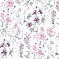 Papier peint intissé Wild meadow imprimé fleurs iris blanc, violet L.1000 x l.52cm Laura Ashley