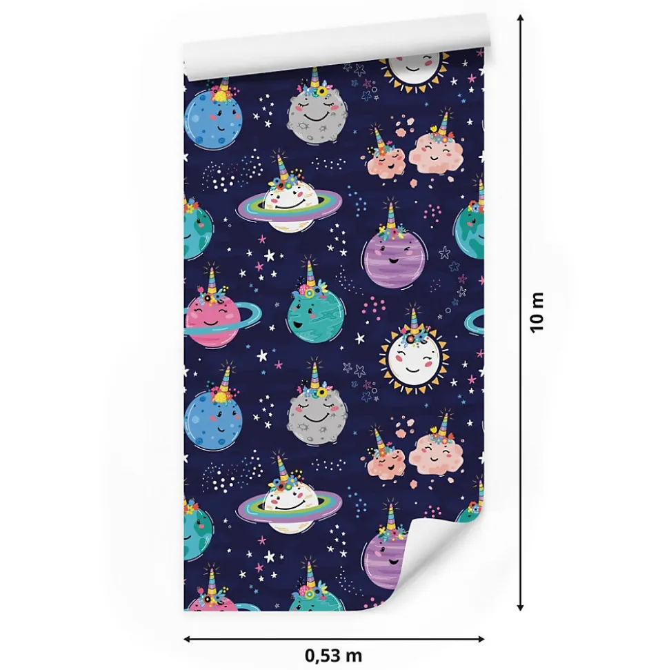 Papier Peint Intisse COSMOS Planètes Etoiles Couleurs Pour Chambre D'Enfant