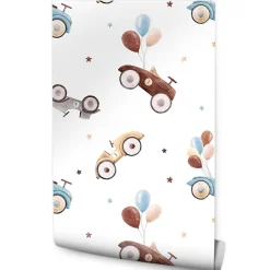 Papier Peint Intisse VOITURES Ballons Etoiles Colorees Pour Chambre D'Enfant