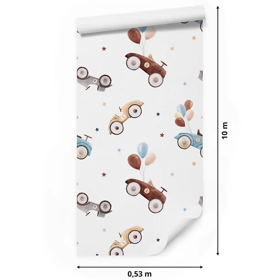 Papier Peint Intisse VOITURES Ballons Etoiles Colorees Pour Chambre D'Enfant