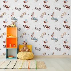Papier Peint Intisse VOITURES Ballons Etoiles Colorees Pour Chambre D'Enfant