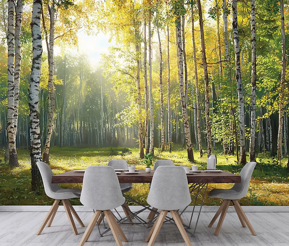 Papier Peint Intissé Panoramique Pour Chambre Cuisine 3D Forêt Vert 350x250