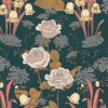 Papier peint Melody vinyle intissé fleur art nouveau marine