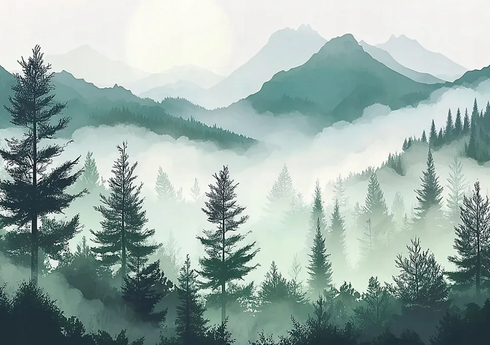 Papier Peint Montagnes Nature Panoramique Intissé 350x250 cm - Colle Inclus - Moderne Papier Peint Intissé Chambre Salon