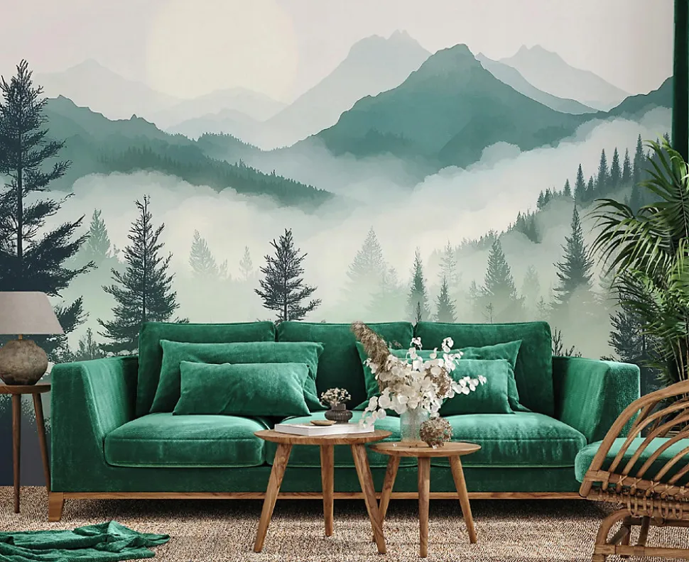 Papier Peint Montagnes Nature Panoramique Intissé 350x250 cm - Colle Inclus - Moderne Papier Peint Intissé Chambre Salon