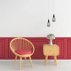 Papier peint panoramique, rouge framboise, effet garantit trompe l'oeil, boiseries soubassement, 75 cm X 200 cm