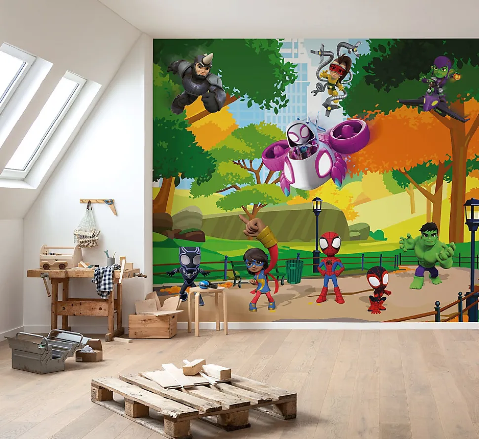 Papier peint panoramique sur intissée de Komar - Marvel Spidey Scavenger Hunt - Taille: 300 x 250 cm