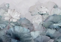 Papier Peint Panoramique Intissé Fleurs Béton Bleu - 350x250 cm - Papier Peint Chambre et salon
