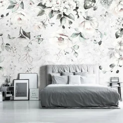Papier Peint Panoramique Vinyle Feuilles Suspendu Gris - 254x184 cm - Papier Peint Chambre et salon