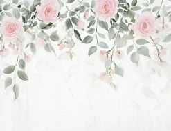 Papier Peint Panoramique Intissé Fleurs Feuilles Vert 400x280 cm - Colle Inclus - Chambre et Salon