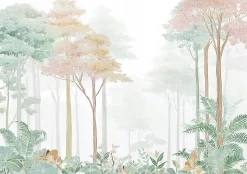 Papier Peint Panoramique Intissé Forêt Arbres Vert - 350x250 cm - Papier Peint Chambre et salon