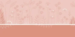 Papier peint panoramique enfant Mélodie des plantes, Rose 525 x 250cm