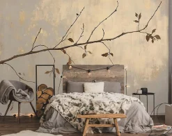 Papier Peint Panoramique Intissé Beige Or Abstrait 400x280 cm - Colle Inclus - Moderne XXL Papier Peint Intissé Chambre Salon