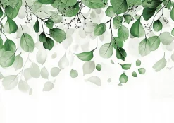 Papier Peint Panoramique Intissé Blanc Vert Feuilles 400x280 cm - Colle Inclus - Moderne XXL Papier Peint por Chambre Salon
