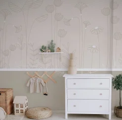 Papier peint panoramique enfant Mélodie des plantes, Beige 150 x 250cm
