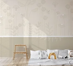 Papier peint panoramique enfant Mélodie des plantes, Beige 150 x 250cm