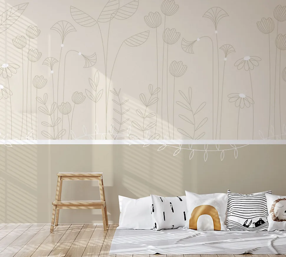Papier peint panoramique enfant Mélodie des plantes, Beige 150 x 250cm
